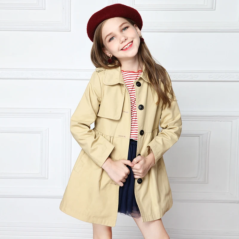 Girls' trench coat jacket foreign style 2018 new spring and autumn attire children's medium and long Korean leisure coat