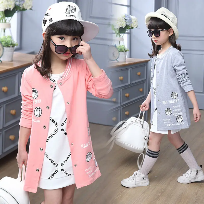 Coat For Girls Autumn Kids Clothes For Girls Long Length Children Jackets For Girls Cartoon Letter
