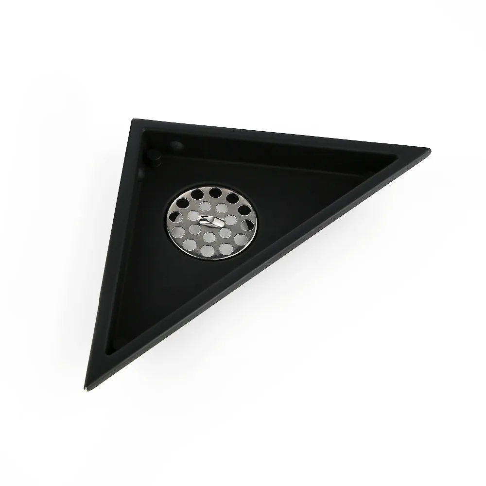 Billig Moderne edelstahl Bad Fliesen Unsichtbare Dusche Dreieck Boden Ablauf Abdeckung Haar Dusche Catcher Sauber Sieb Matte Schwarz