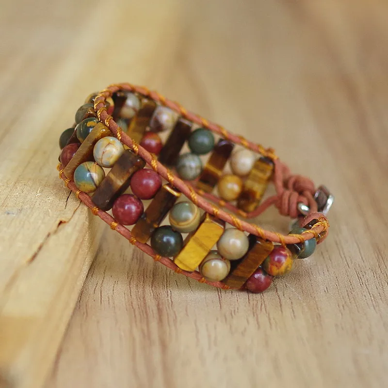 

Bohemia Leather Wrap Bracelet Picasso Stone Beads Bracelet Women Men Handmade Jewelry Charm Bracelets Creative Couples Gifts