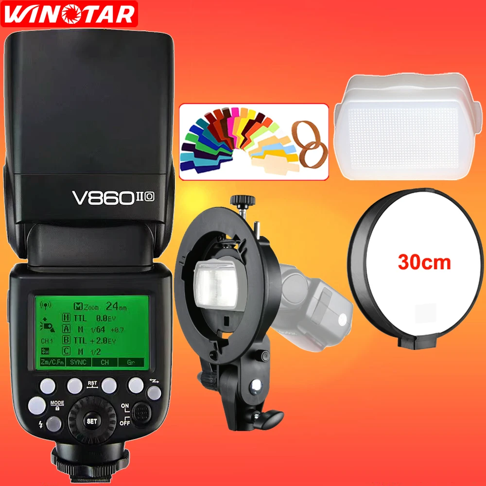 

Godox V860II-O 2.4G HSS 1/8000s TTL Li-ion Battery Camera Flash + Bowens Bracket for Panasonic DMC-GX85 G7 GF1 G85 LX100 GH4