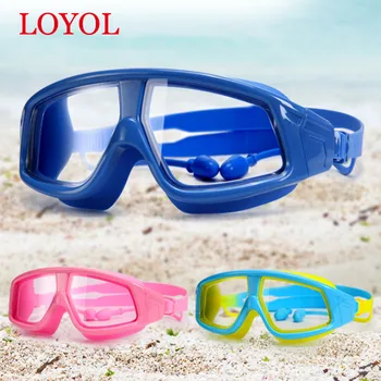 

Children Swimming Goggles with Earplug Silicone Kids Swim Pool Eyewear Anti Fog Summer Waterproof Naction Prescription Glasses
