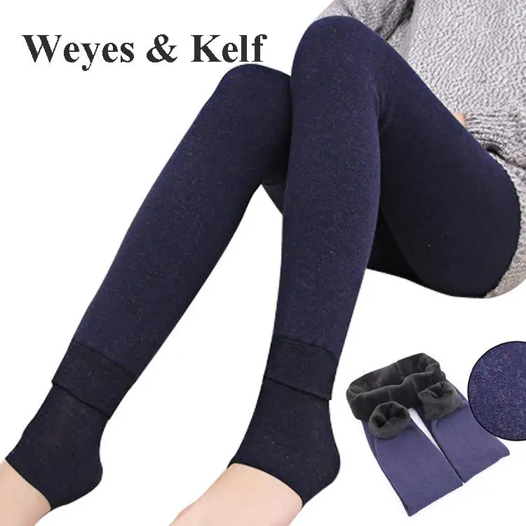 Weyes & Kelf Autumn Winter Fleece Tights Women Casual Basic Elastic ...