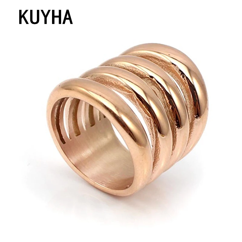

Jewelry Metal Steel Fashion Ring Finger Rings Mirror Polish Wide Large Long Rose Gold Rings Design for Women