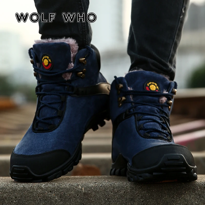 

WOLF WHO Men Boots Anti-Skidding Leather Shoes Men Popular Comfy Men Shoes Short Plush Snow Boots Durable Outsole krasovki X-002