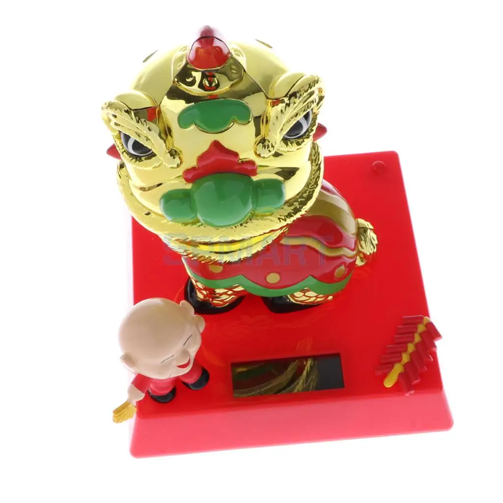 Solar Powered Bobbling Toy Shaking Head Waving Fortune Cat Monk Lion Home/Office/Car Ornament Auto Accessories