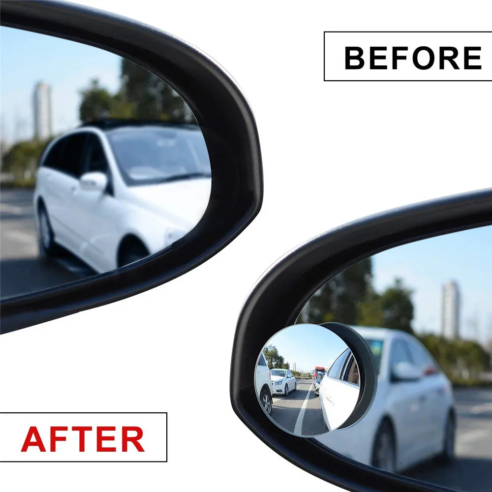 

2pcs 360 Degree Rotable Rimless Universal Wide Angle Round Blind Spot Mirror Rearview Mirror Cover for Parking Safety Auto Parts
