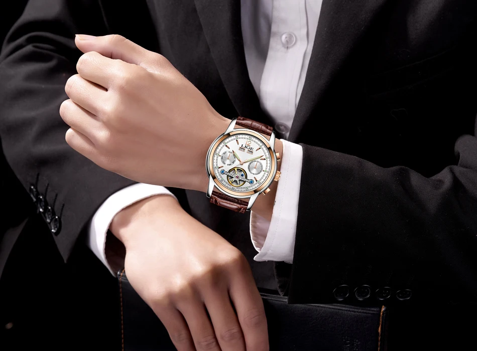 Relogio masculino мужские часы Топ бренд Luxruy LIGE автоматические часы мужские водонепроницаемые спортивные часы мужские кожаные деловые наручные часы