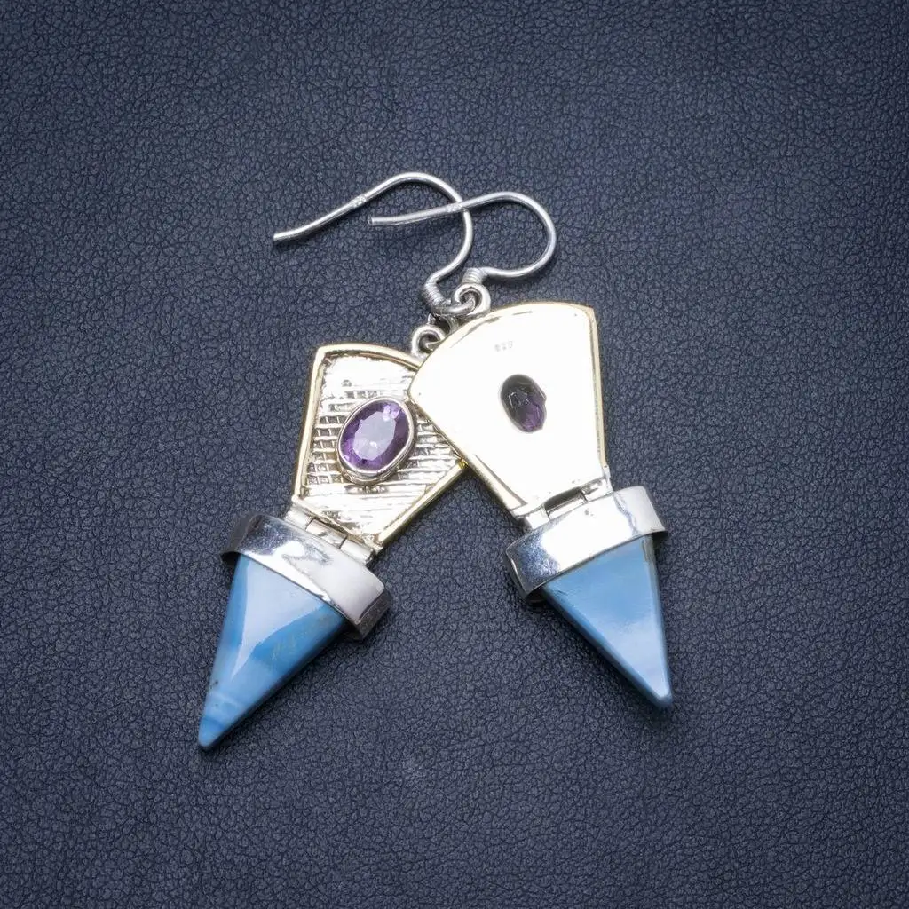 

Natural Two Tones Owhyee Opal and Amethyst Handmade Unique 925 Sterling Silver Earrings 2" Y1217