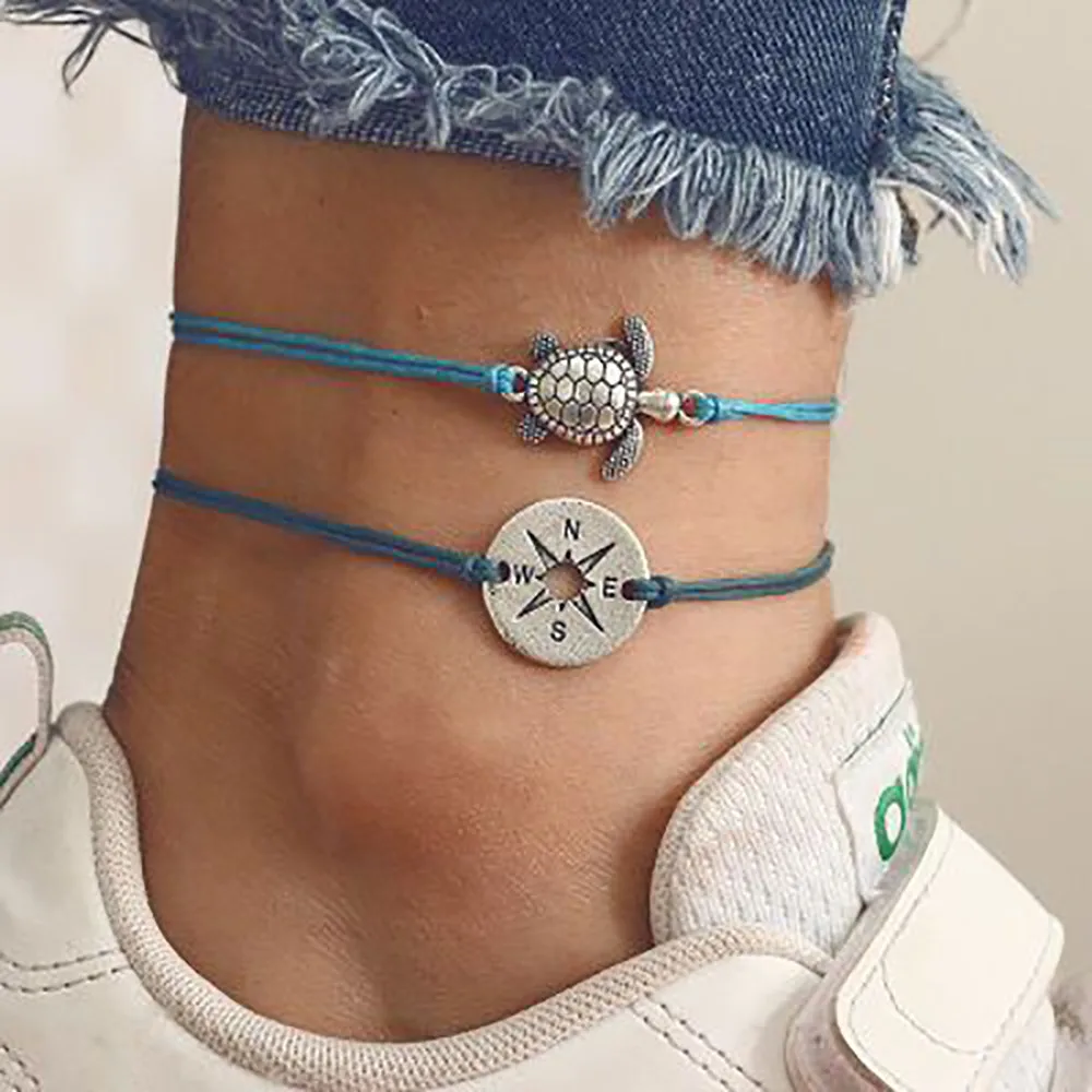 

Retro Line Rope Round Compass Turtle Animal Two-layer Anklet 6.11
