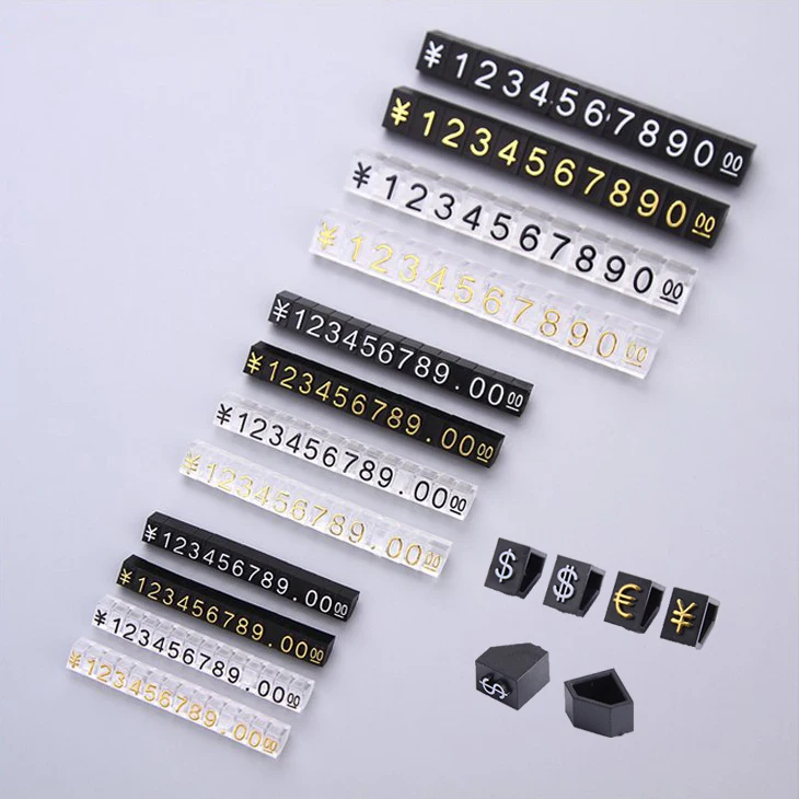 

Plastic Jewelrys Minitype Numbers Price Marked Posted Particle Bar Stands Assemble Combination Freely by Currency Symbol 30sets