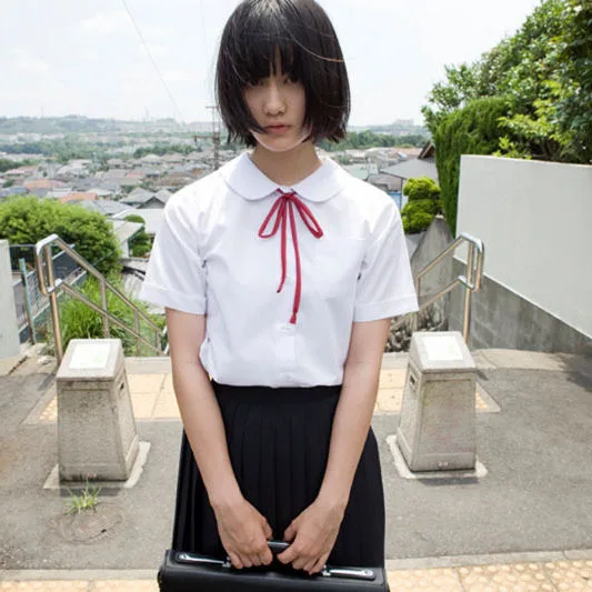 Japanese school uniform JK short-sleeve o-neck shirt |Japan orthodoxy shirt +Black uniform skirt +Collar rope | cute 3 Pcs / set