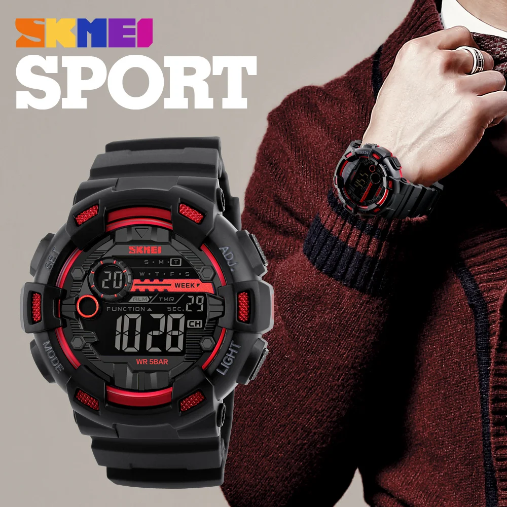 SKMEI Brand Men Sports Watches 50M Waterproof LED Digital Watch Dive Swim Outdoor Shock Military Wristwatches 