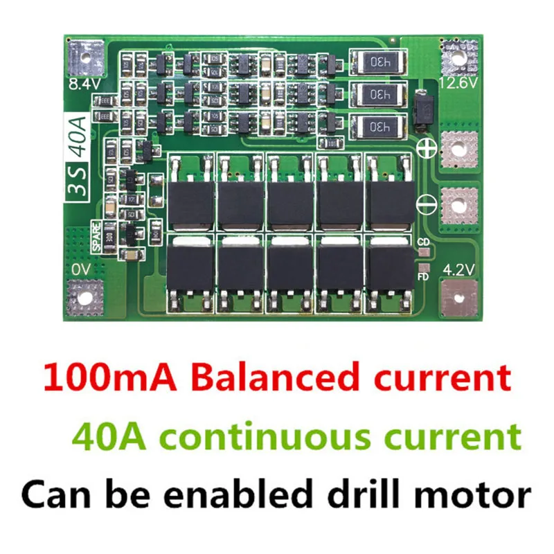 3S 40A литий-ионная батарея зарядное устройство Защитная плата PCB BMS для электродвигателя 11,1 В 12,6 в Lipo ячеечный модуль с балансом - Цвет: Balanced version