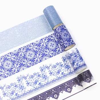 

1 Pcs Lovely DIY Cartoon Paper Washi Masking Tapes Blue and White Porcelain Decorative Adhesive Tape Stickers School Supplies