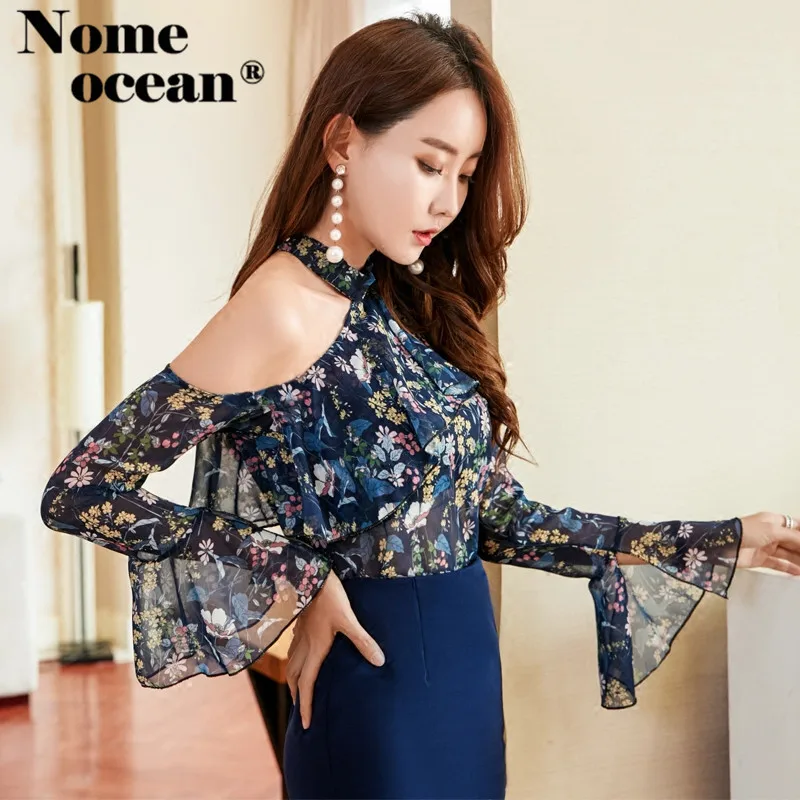 

Long Sleeve Blouse Formal Feminine Blouse Ruffle Top Women's Tops S-XL Shirt 2018 Summer Floral Shirts Cut Out Blouses M18042402