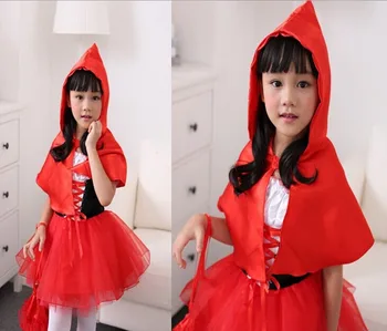 

Free Shipping New Arrival 1 Set Fashion little red riding hood Cartoon Girl Red S M L Halloween Costumes For Child Fantasias