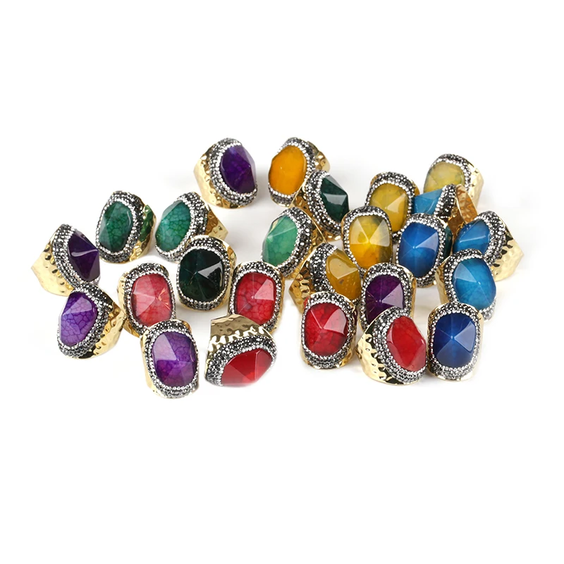 

1pcs Semi-precious Stone Rhinestone Druzy Stone Angular Agates Golden Frame Snake Leather Multicolor Open Cuff Unisex Party Ring