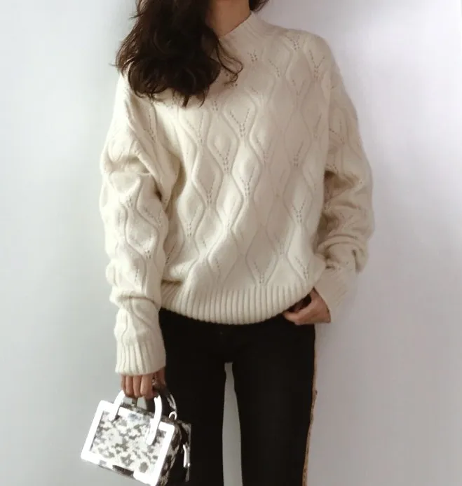 Кашемировый свитер с воротником средней длины, женский короткий вязаный свитер с длинными рукавами, Простой Высококачественный весенний женский свитер, пуловер