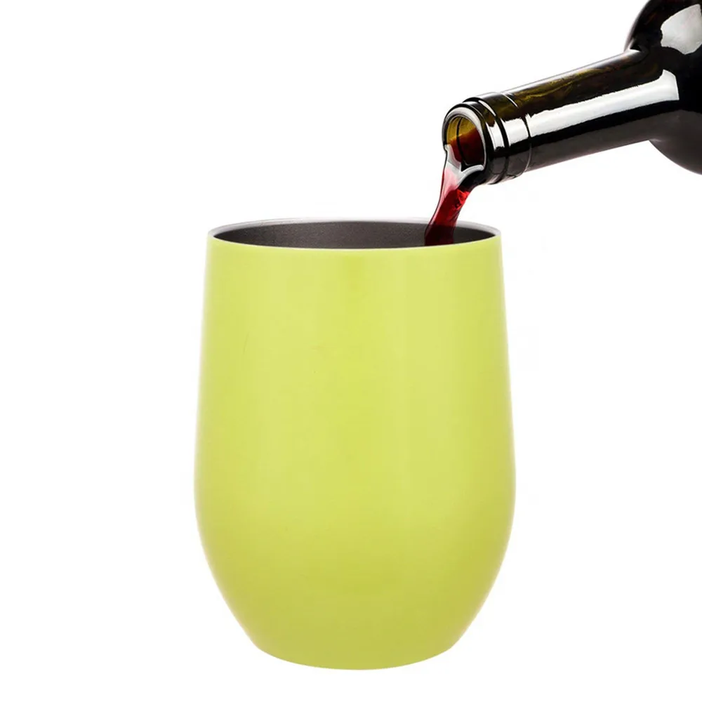 Двухслойная стеклянная кружка из нержавеющей стали с крышкой для кофейных коктейлей бокал для вина без ножки стакан - Цвет: Yellow