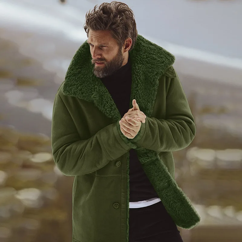 Хлопковое теплое толстое Мужское пальто с длинным рукавом, большой размер, бушлат, ветровка, Мужское пальто, мужское пальто из смешанной ткани, повседневное зимнее зеленое пальто