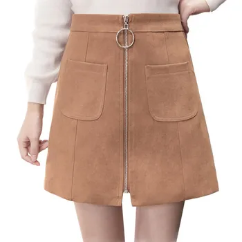 

Girls Skirts Autumn/Winter Pocket Waist Fashion Skirts Mini Zipper Skirt High For Velvet Women