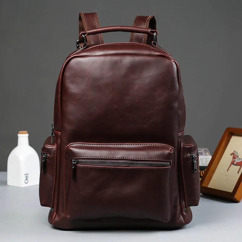 

New Vintage Men Backpacks Crazy Horse Leather Male Korean Student Casual Backpack Large Boy Business Laptop School Computer Bag