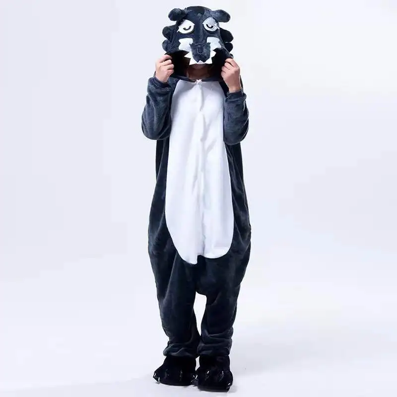 Взрослый ребенок фланель Косплэй костюм волк костюмы-комбинезон для мальчиков и девочек создать танцевальная модная Пижама Хэллоуин Вечерние