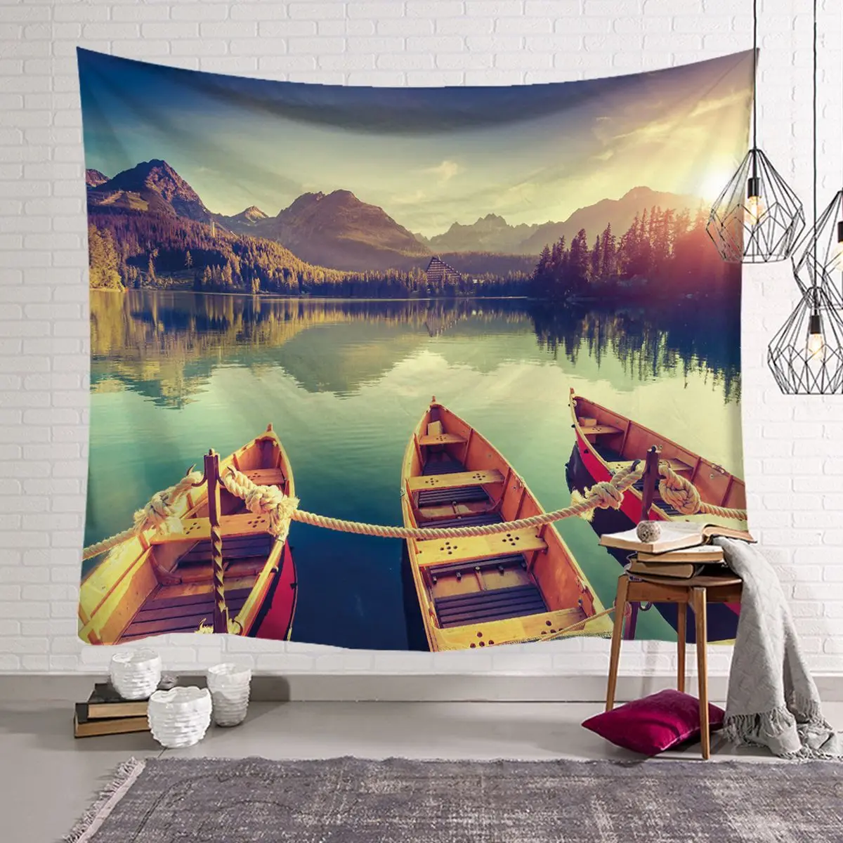 

Beach Sunrise wall Tapestry Yoga Sleeping pad Blanket Polyester Carpet Throw Large 150*200cm Wall Hanging Tapestry