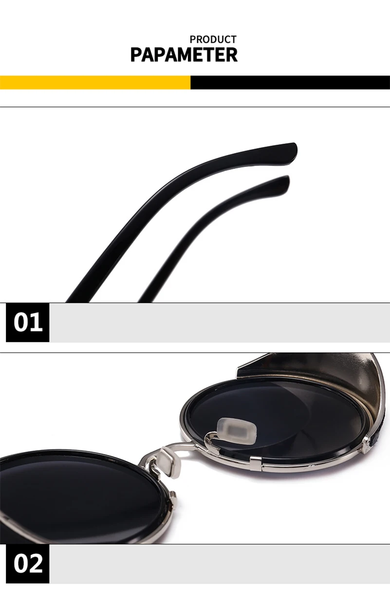 Ретро стимпанк Солнцезащитные очки мужские женские круглые металлические щиты солнцезащитные очки Брендовые дизайнерские модные очки зеркальные линзы UV400