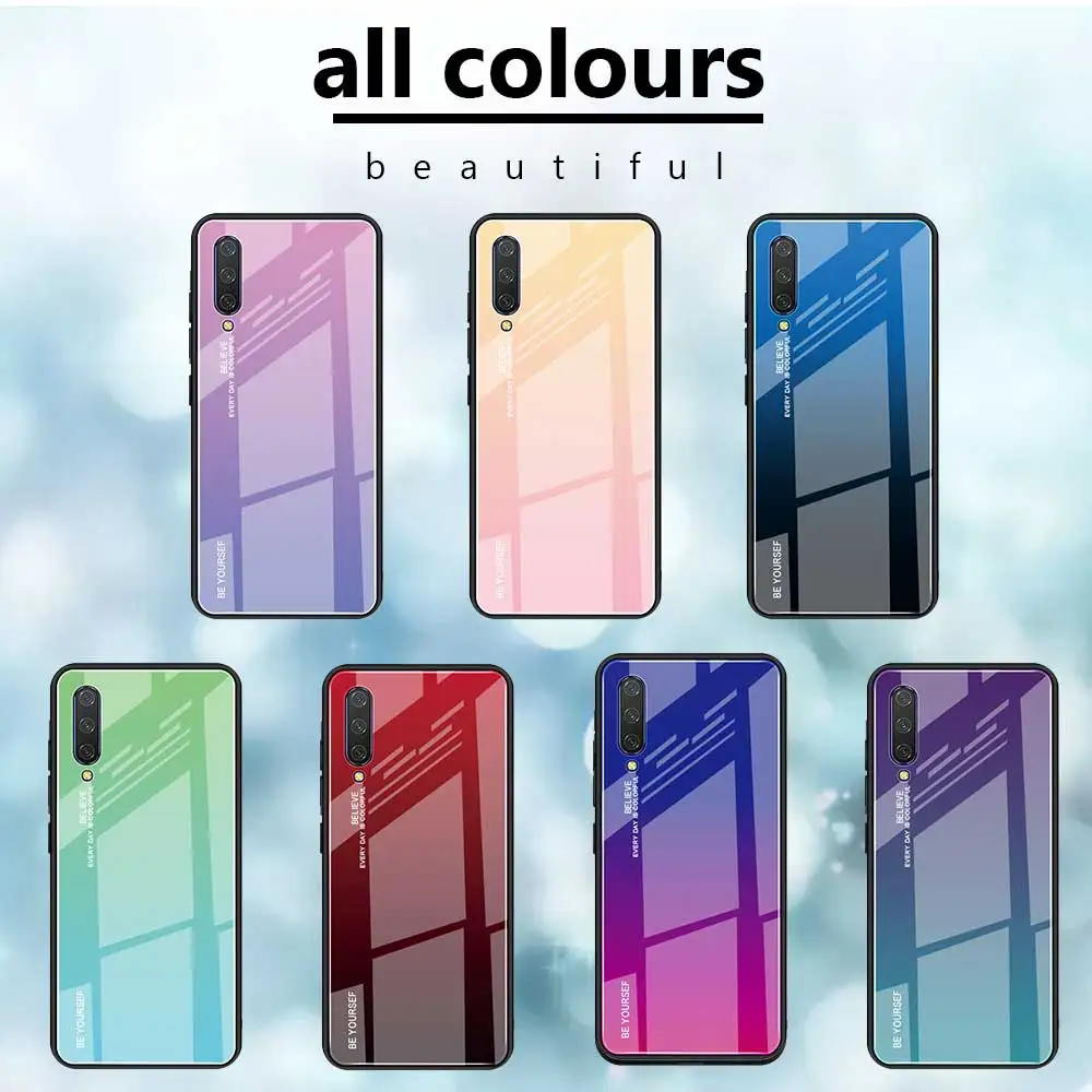 

Gradient Hard Glass Back Phone Case For Xiaomi Mi CC9 Mi9 SE Case Redmi Note 5 7 6 Pro K20 Mi A2 8 Lite A1 Tempered Glass Cover