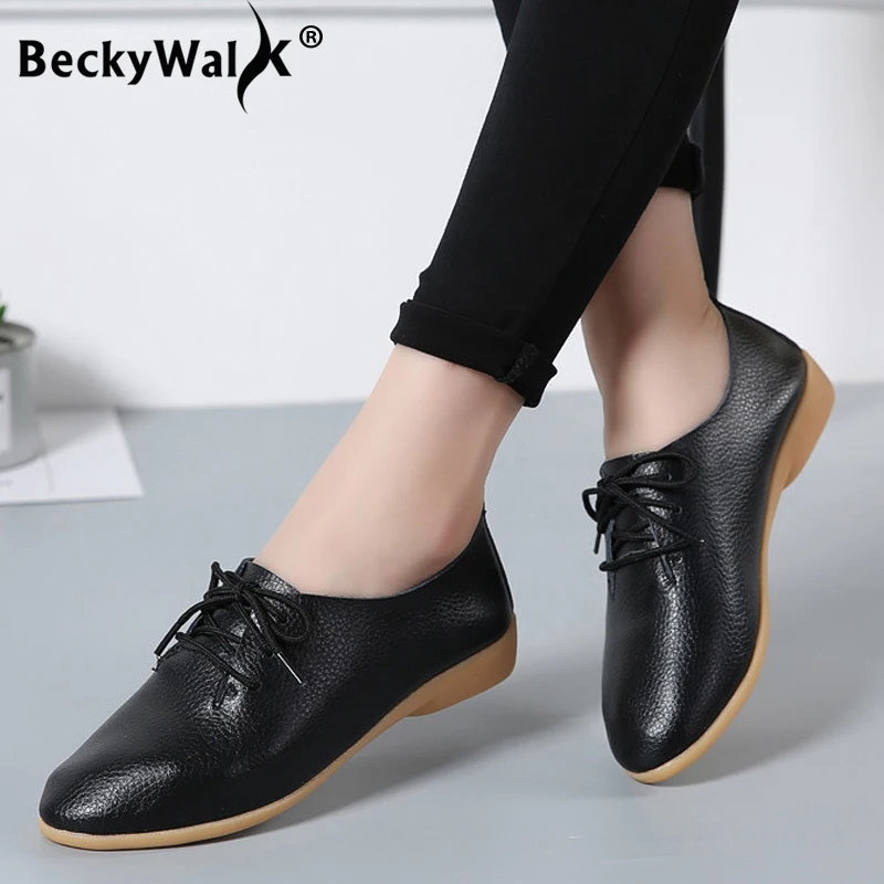 Big Sale Women Shoes Moccasins Spring Plus-Size Casual Genuine-Leather Ladies 35-44 WSH2674 Lace-Up 32958342881