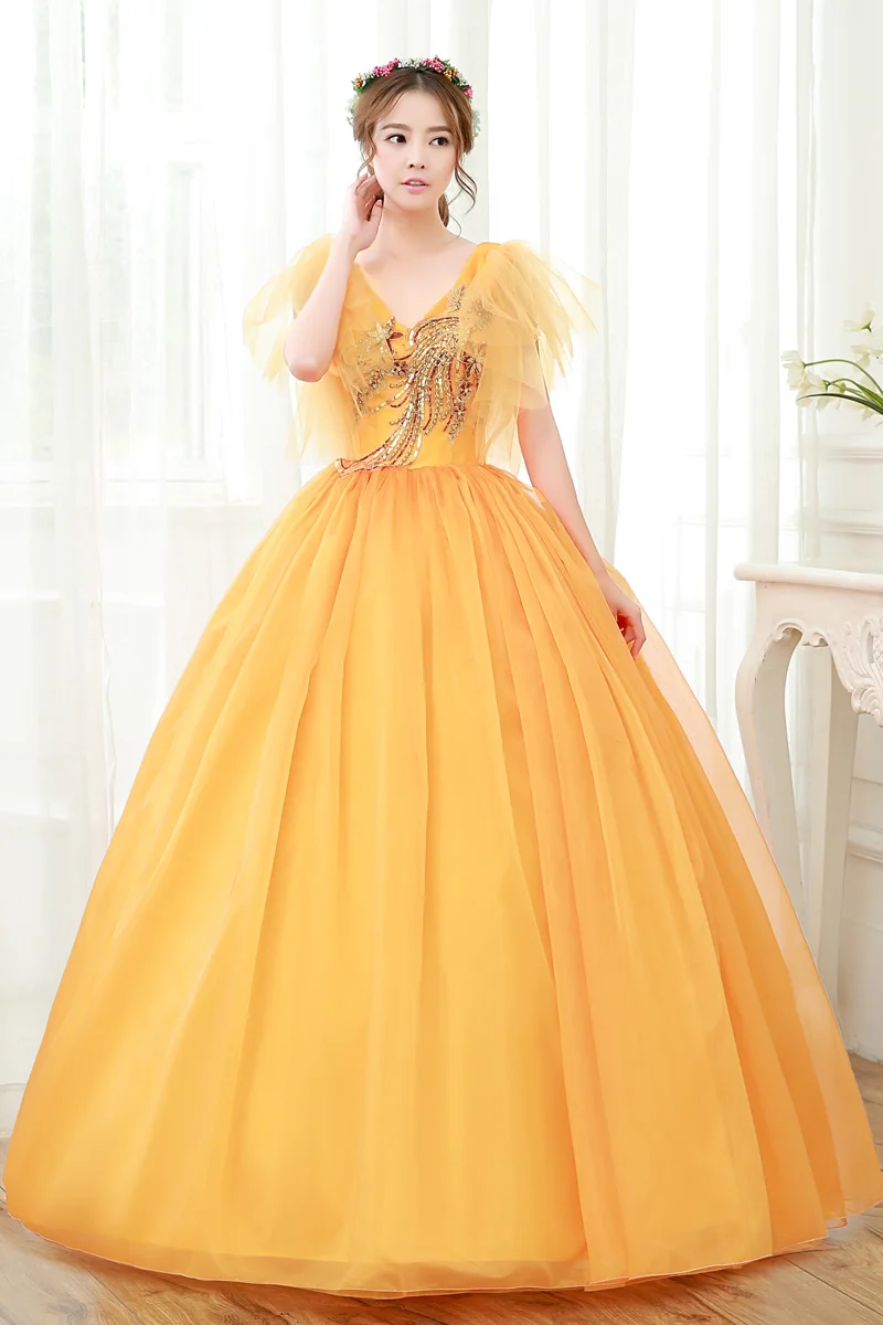 100%real Luxury Orange Butterfly Sleeve Flower Ball Gown Stuido ...