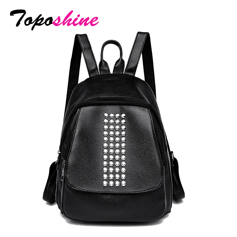 Toposhine New Rivets Black Backpack Women Travel Bag Fashion Korean Style Quality PU Leather Female School Backpack For Girl Toposhine New Rivets Black Backpack Women Travel Bag Fashion Korean Style Quality PU Leather Female School Backpack For Girl
