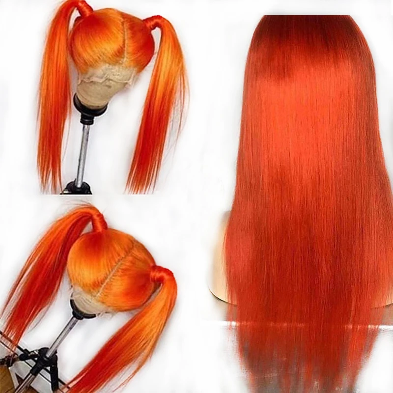 

Orange Colored Wig Pre Plucked Glueless Full Lace Human Hair Wigs With Baby Hair Black Women Straight Brazilian Remy Lace Wig