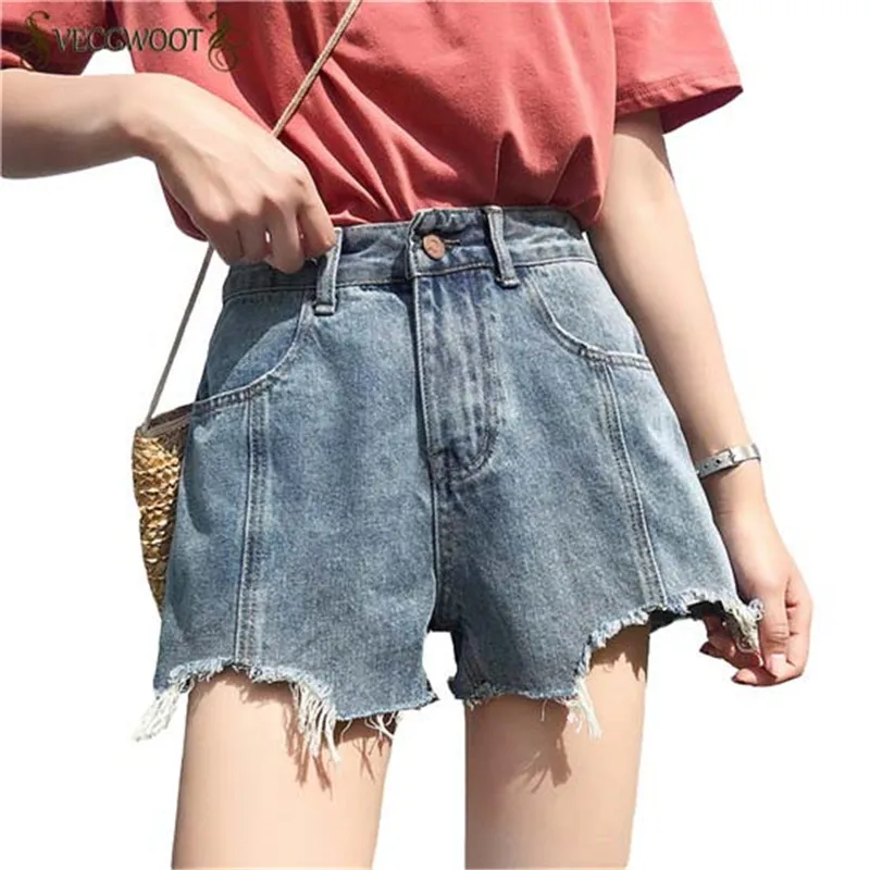 Синие шорты джинсы Для женщин Высокая Талия пикантные Джинсовые леди 2019 Винтаж