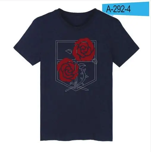 Navy blue Мультфильм Япония Аниме Мода поп Повседневная футболка мужская женская короткий рукав Новая мужская и женская футболка Att ack On Titans - Цвет: Navy blue