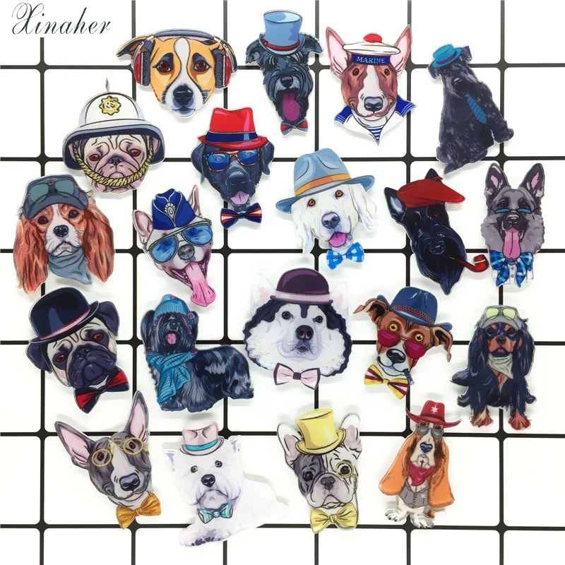 

XINAHER 1 pcs Cartoon dogs Acrylic Badges Icon on The Backpack Pin Brooch Badges for Clothing Icons for Clothes Plastic Badge