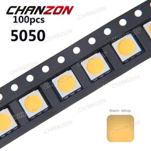 100 шт. SMD светодиодный Диод 5050 теплый белый 15-18LM 60mA DC 3V Ультра яркий светильник светодиод лампы поверхностное монтаж SMT бисера для PCB