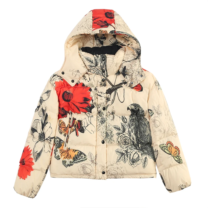 Automne Support Date Capuche Hiver 2018 Femmes D'impression Veste Bio Femelle Yo688 Moelleux Chaud Col Ynzzu À De Manteau Épaissir Mode Print Parka dIw778