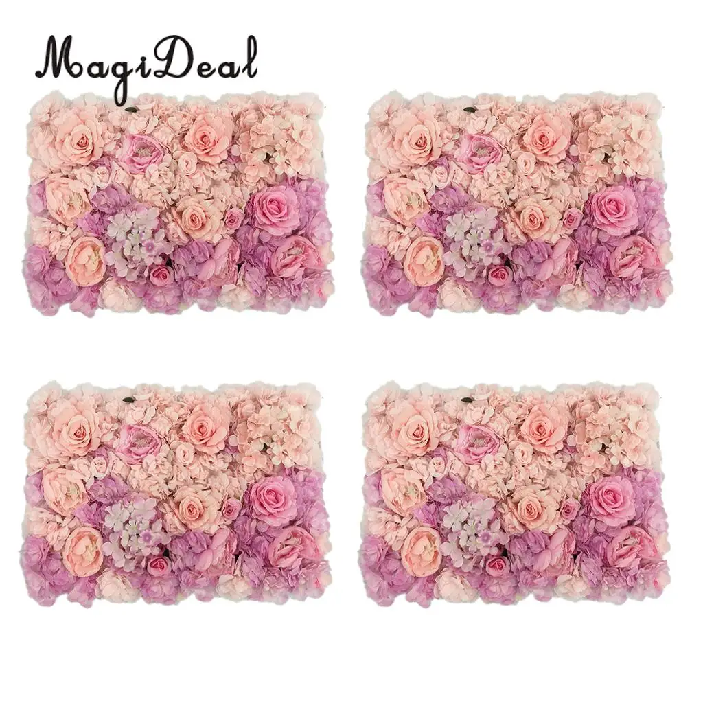 MagiDeal 4pcs Romantic Artificial Silk Flower Wall Panels for showcase stage Wedding Party Decoration Artificial Flower Wall