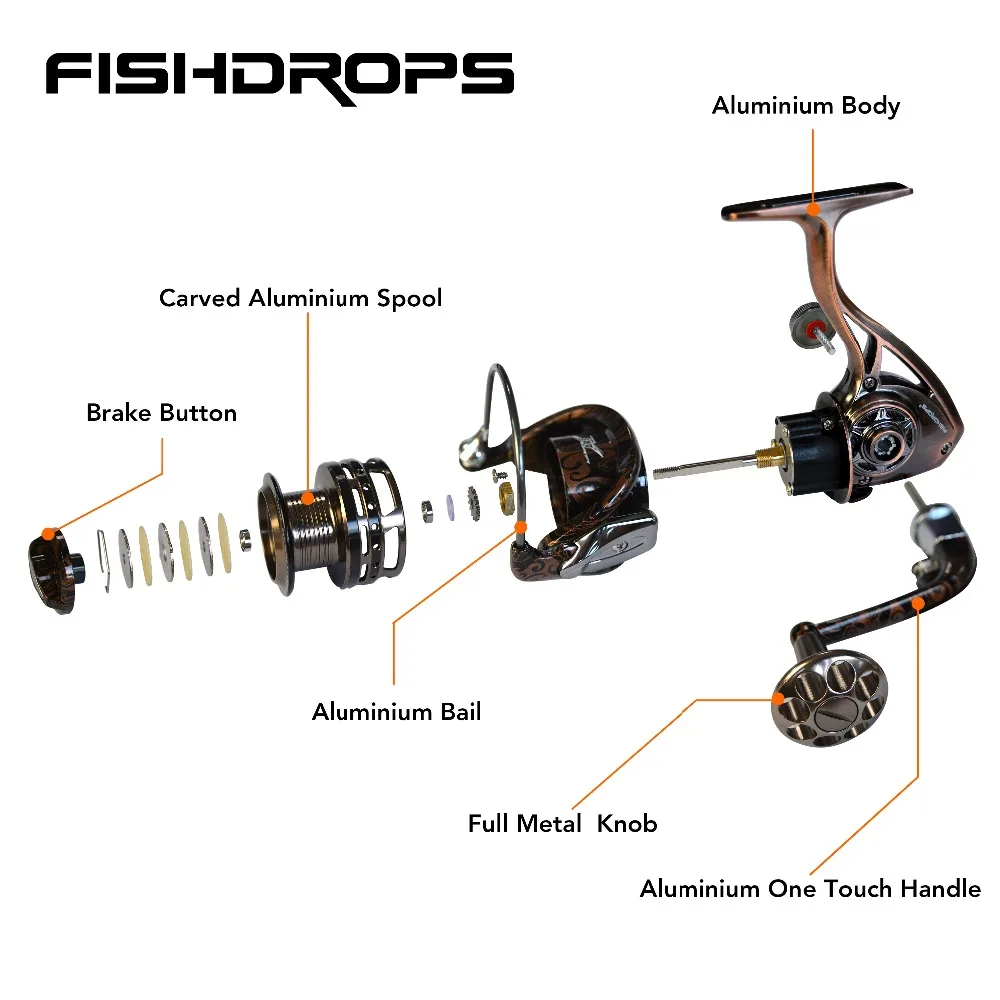 Рыболовная катушка Fishdrops металлический корпус для спиннинга Max Drag16.53LB/22.0LB