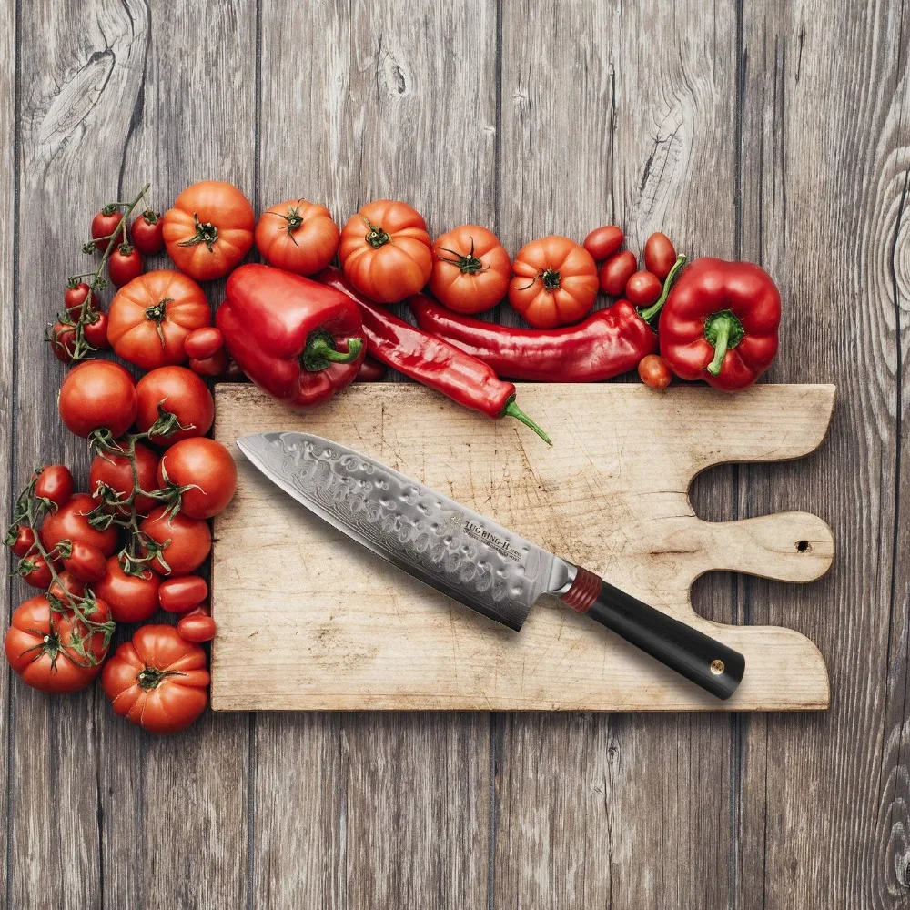 TUO столовые приборы 7 ''нож Santoku дамасский кухонный нож японский AUS 10 HC из
