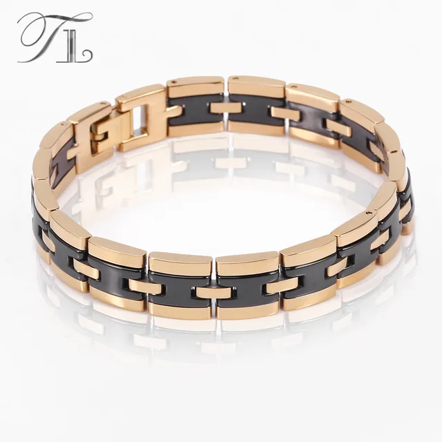 Tl Stainless Steel Bangles Bracelets Solid Gold Silver Plated Tl Stainless Steel Bangles Bracelets Solid Gold Silver Plated Black Ceramic Business Style Men