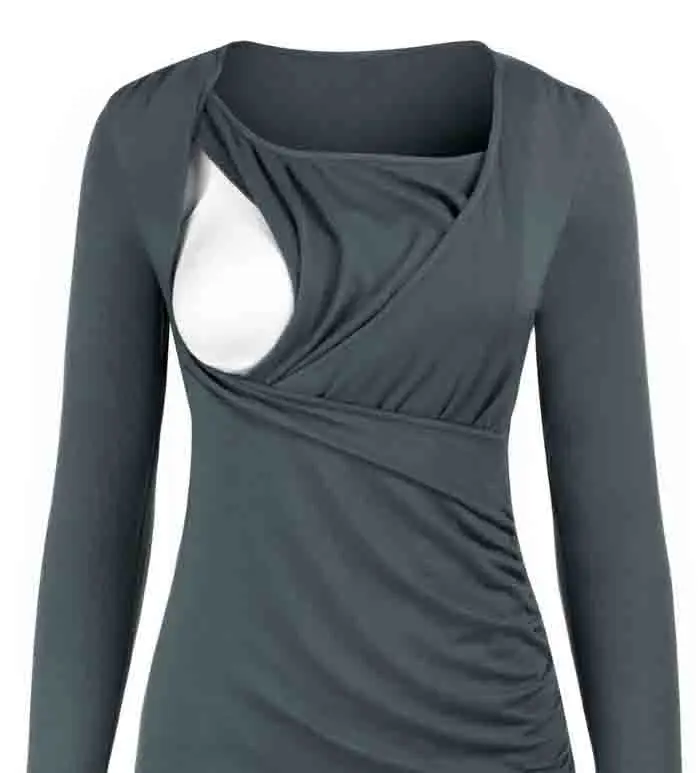 

Maternity Clothes pregnant women breastfeeding long-sleeved round neck breastfeeding clothes T-shirt