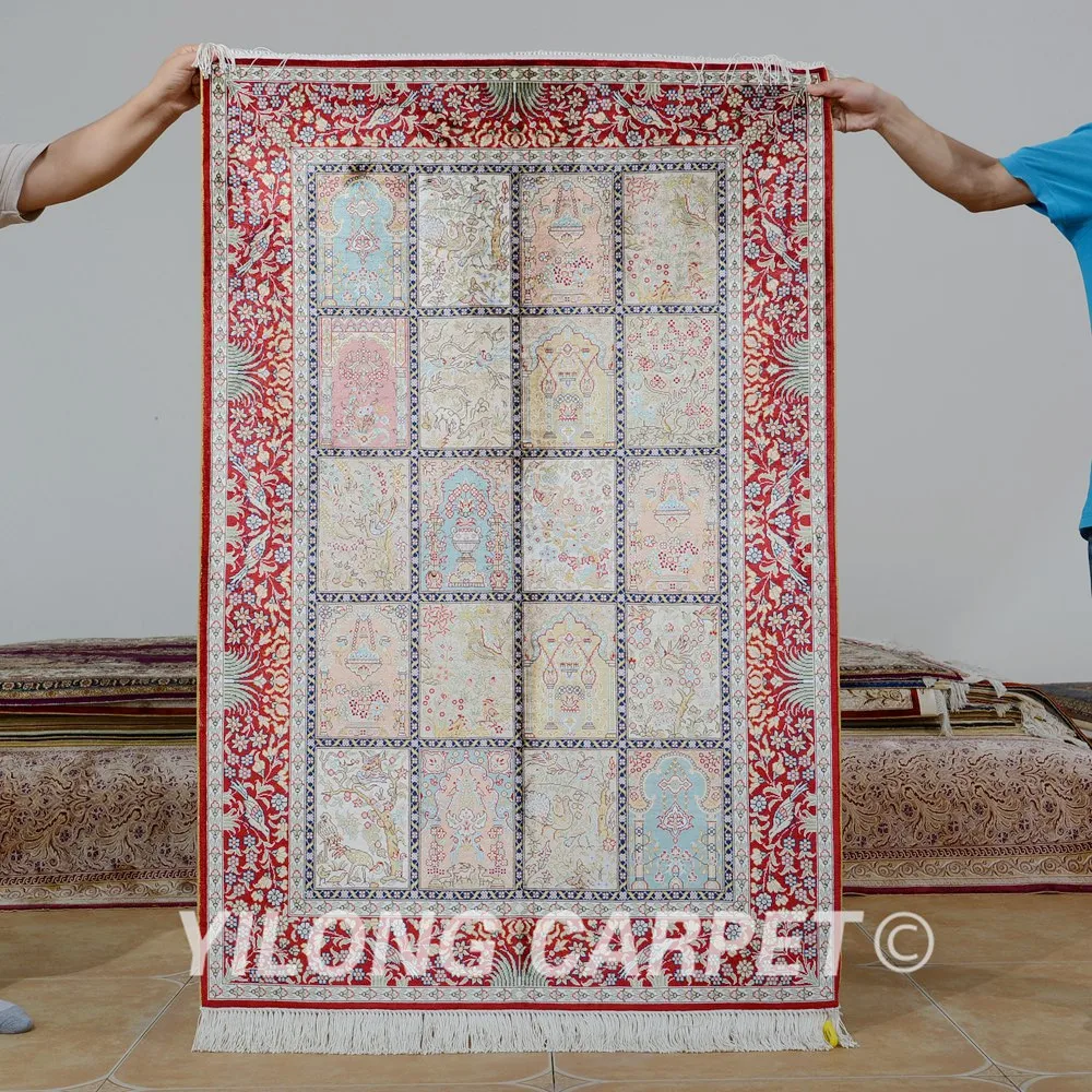 

Yilong 3'x4.5' Turkish red garden bedroom carpet exquisite four season rug (0040)