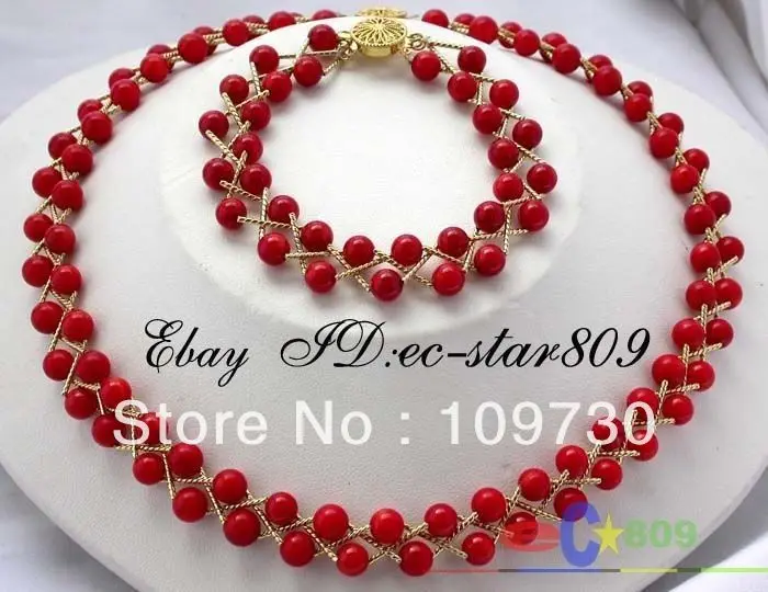 

Hot sell Noble- hot sell new - Jewelry 00241 17" 6mm nature round red coral necklace bracelet (A0425)