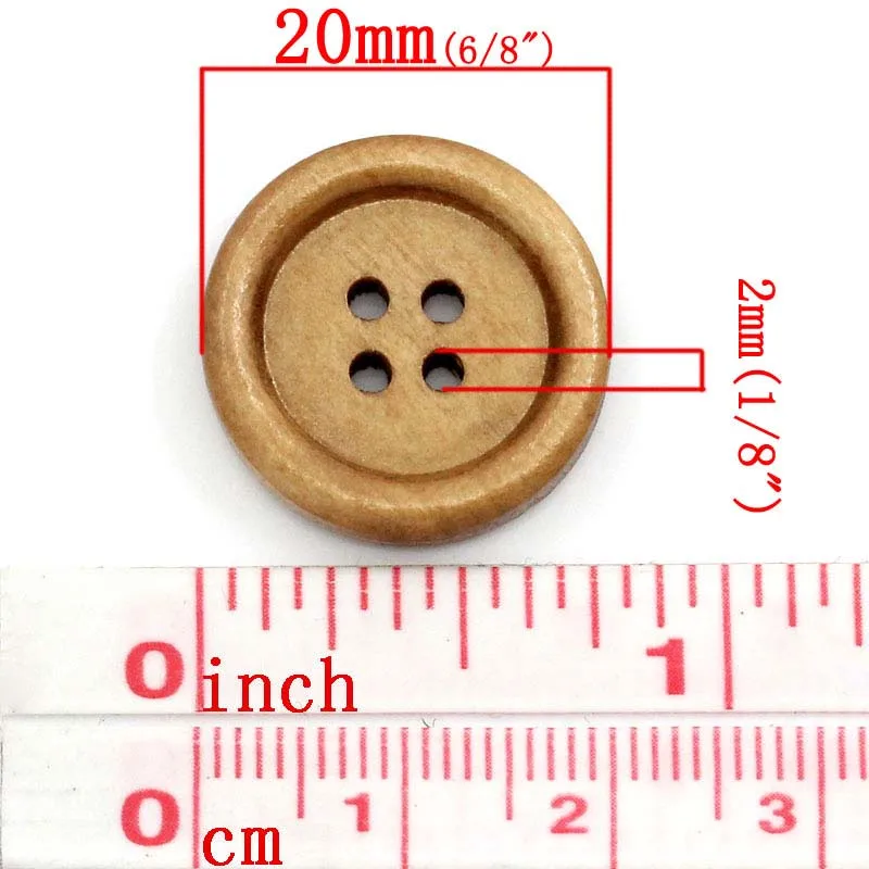 Деревянные швейные пуговицы Скрапбукинг 4 отверстия Круглый Светильник коричневый 20 мм(6/") Диаметр, 15 шт(B24221S