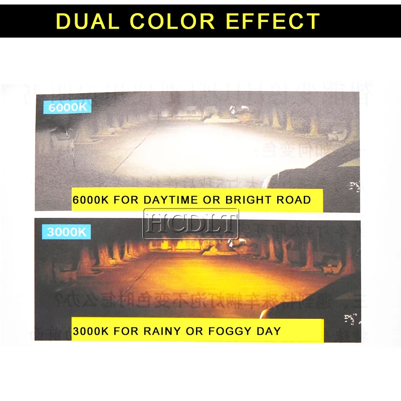 HCDLT 2019 New Dual Color HID Bulb 35W 55W Xenon D2H H11 9005 9006 H7 3000K Yellow 6000K White Double Light Car HID Headlamp Bulbs (1)