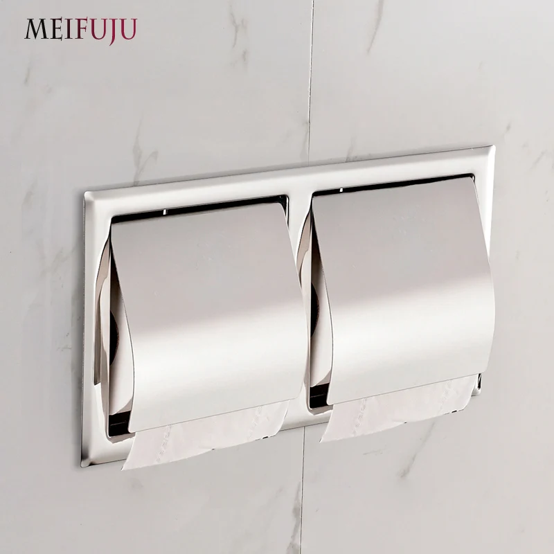 Recessed Toilet Paper Support sus 304 Stainless Steel Toilet Paper Holder Wall Roll Holders Tissue Box Cover Roll Holder